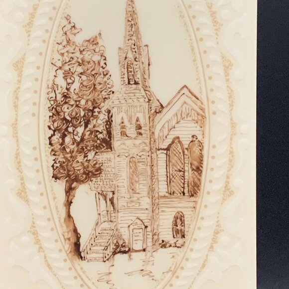 Vintage Siena Hand Painted Italian Ceramic Tile Church Scene - Picture 4 of 5